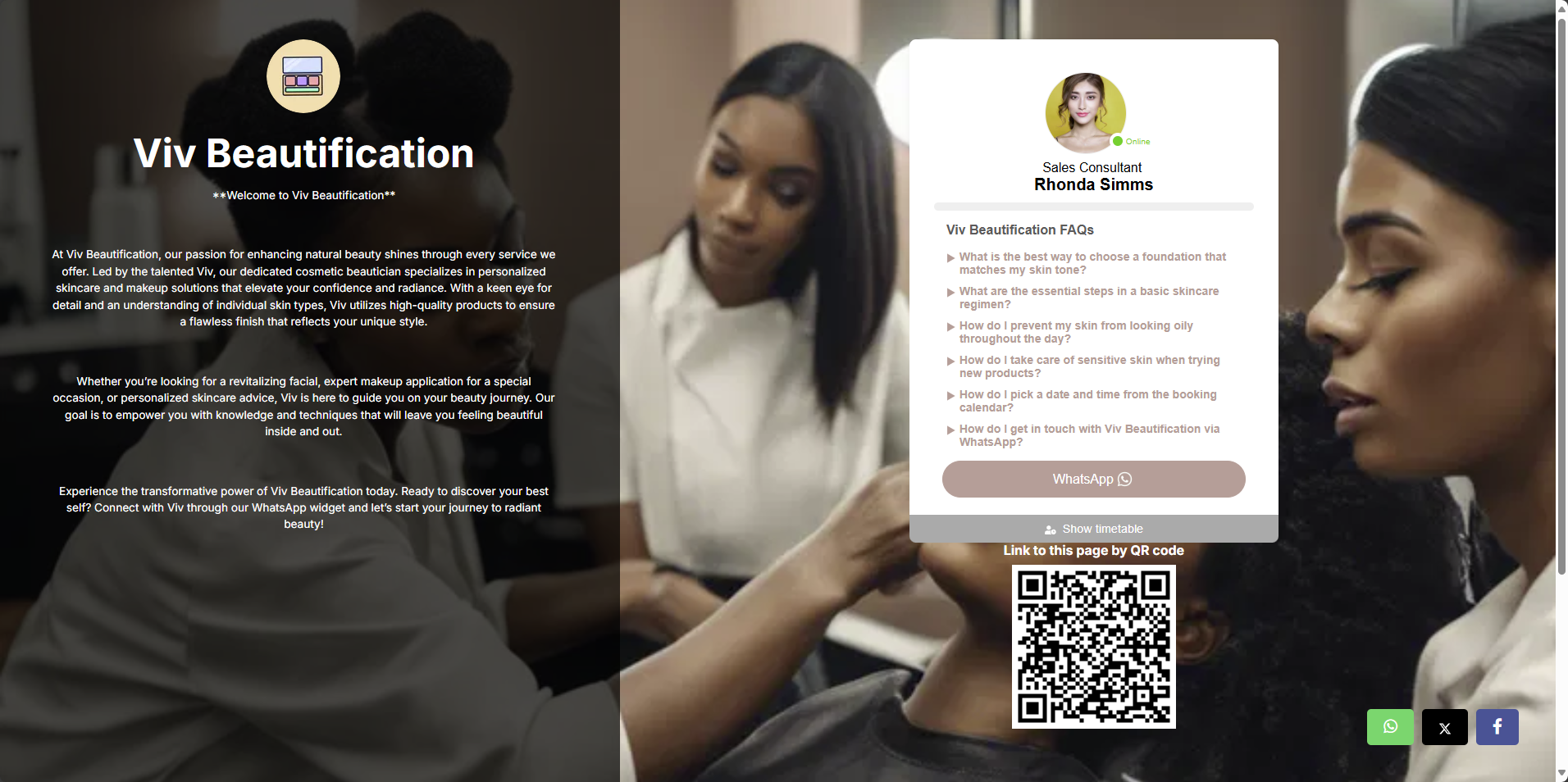 viv beautification landing page for rhonda simms