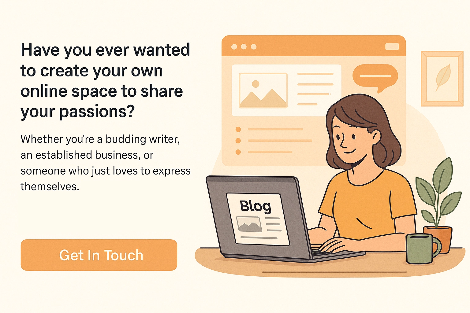 Woman blogging online from home with laptop