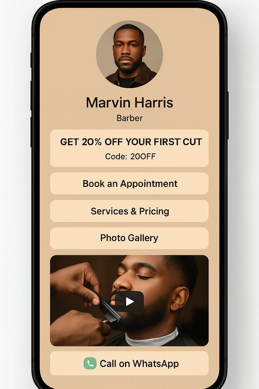 Barber offer: 20% off first cut.