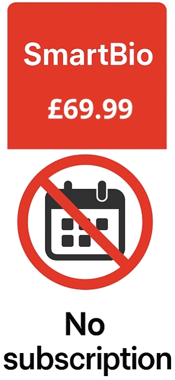 SmartBio £69.99 one-time, no subscription required.