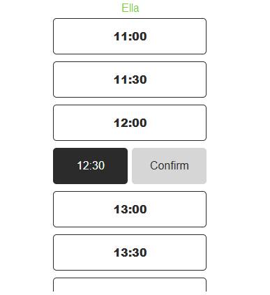 Schedule appointment at selected time slot, 12:30.