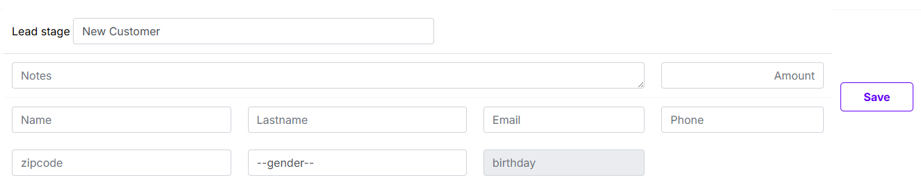 New customer information form with save button